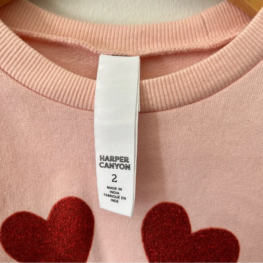 Harper Canyon Pink English Heart Eye Smiley Crew Neck Sweatshirt NWT